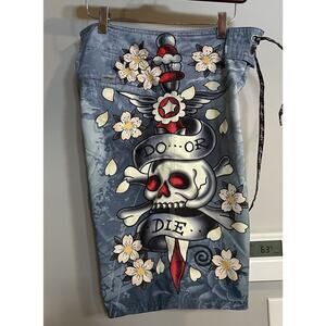 Ed‎ Hardy Shorts Boardshorts Do Or Die Graphic Beach Pool Surf Mens 31